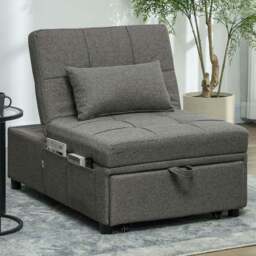 HOMCOM 4-in-1 Charcoal Grey Pull Out Sleeper Chair Bed with Pockets - Size: Single - Wilko - thumbnail 1