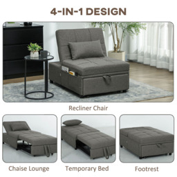 HOMCOM 4-in-1 Charcoal Grey Pull Out Sleeper Chair Bed with Pockets - Size: Single - Wilko - thumbnail 6