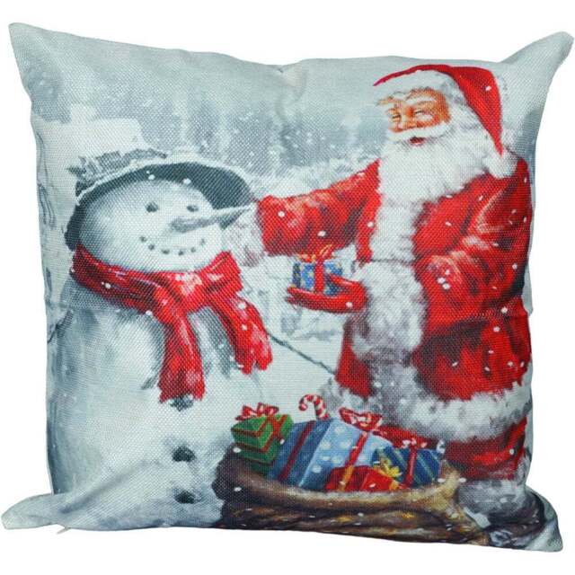 Xmas Haus Festive Santa and Snowman Christmas Cushion 40 x 40cm - Size: 400 x 400 x 150cm - White - Wilko - image 1