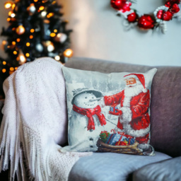 Xmas Haus Festive Santa and Snowman Christmas Cushion 40 x 40cm - Size: 400 x 400 x 150cm - White - Wilko - thumbnail 3