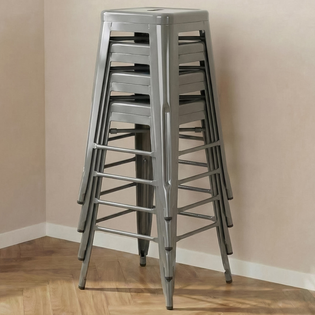 FWStyle Silver Gloss Metal Bar Stool 4 Pack - Size: Set of 4 - Wilko - image 1