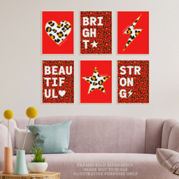 Wee Blue Coo Red and Orange Leopard Pattern Bold Shapes Wall Art Print 30 x 41cm 6 Pack - Size: 40.5 x 30.5 x 0.3cm - Wilko - thumbnail 3