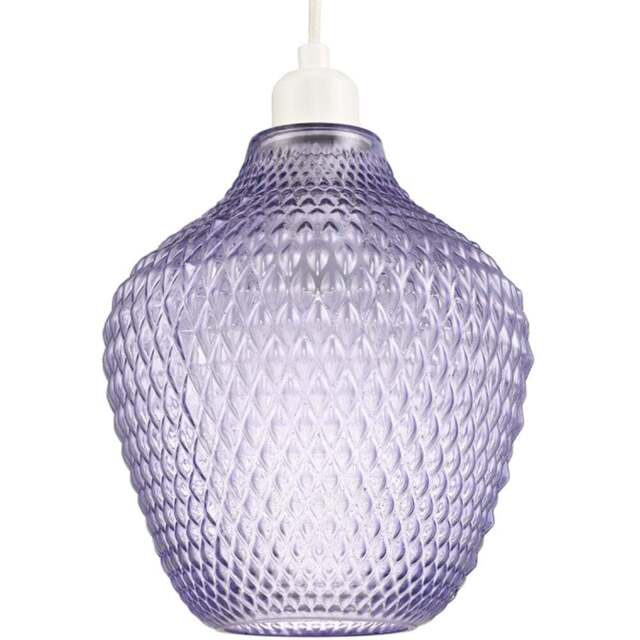 Happy Homewares Soft Lilac and Purple Curvy Diamond Etched Glass Pendant Shade - Size: 25 x 21 x 21cm - Wilko - image 1