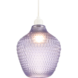 Happy Homewares Soft Lilac and Purple Curvy Diamond Etched Glass Pendant Shade - Size: 25 x 21 x 21cm - Wilko - thumbnail 4
