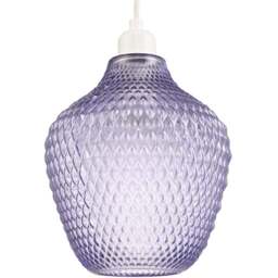 Happy Homewares Soft Lilac and Purple Curvy Diamond Etched Glass Pendant Shade - Size: 25 x 21 x 21cm - Wilko