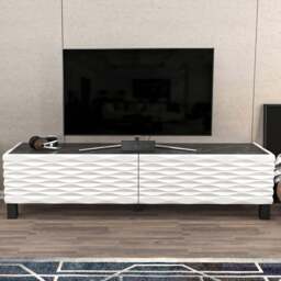 Decorotika Lerze 2 Door Black Marble and White TV Unit - Size: 40.3 x 150 x 35cm - Multi - Wilko - thumbnail 1