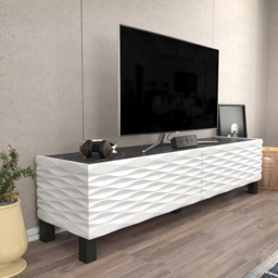 Decorotika Lerze 2 Door Black Marble and White TV Unit - Size: 40.3 x 150 x 35cm - Multi - Wilko - thumbnail 4