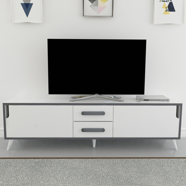 Decorotika Tex 2 Drawers 2 Door White and Anthracite Wide TV Unit - Size: 45.7 x 160 x 35cm - Multi - Wilko - image 1
