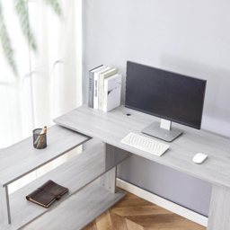 Kosy Koala Grey Wooden L Shaped Office Desk with Black Velvet Upholstered Chair - Wilko - thumbnail 4