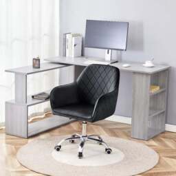 Kosy Koala Grey Wooden L Shaped Office Desk with Black Velvet Upholstered Chair - Wilko