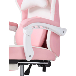 Living and Home White and Pink Cat Ear Design Gaming Chair with Massage Lumbar Pillow - Size: 123 x 59 x 88cm - White + Pink - Wilko - thumbnail 6