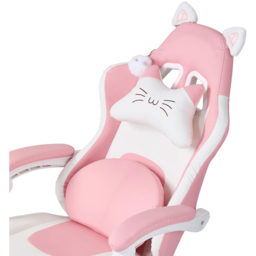 Living and Home White and Pink Cat Ear Design Gaming Chair with Massage Lumbar Pillow - Size: 123 x 59 x 88cm - White + Pink - Wilko - thumbnail 5