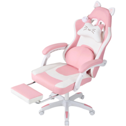 Living and Home White and Pink Cat Ear Design Gaming Chair with Massage Lumbar Pillow - Size: 123 x 59 x 88cm - White + Pink - Wilko - thumbnail 3