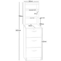 R White Cabinets 3 Drawer 3 Shelf Brown Filing Cabinet with Hutch - Size: 182.8 x 47.9 x 54cm - Wilko - thumbnail 6