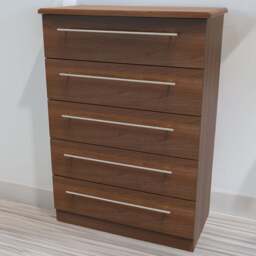 Crowndale Sherwood 5 Drawer Noche Walnut Chest of Drawers - Brown - Wilko