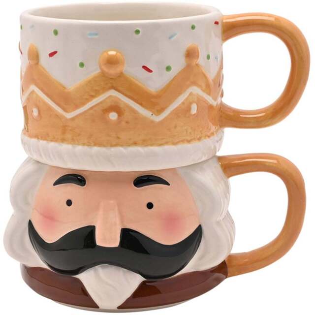 The Seasonal Gift Co. Santa & Friends 2 Piece Gingerbread Nutcracker Ceramic Stacking Mugs Set - Size: 13 x 13.5 x 9.5cm - Brown - Wilko - image 1