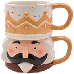 The Seasonal Gift Co. Santa & Friends 2 Piece Gingerbread Nutcracker Ceramic Stacking Mugs Set - Size: 13 x 13.5 x 9.5cm - Brown - Wilko