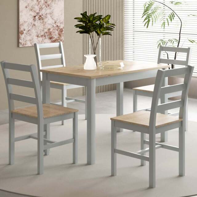 Comfy Living 4 Seater Wooden Dining Set Grey and Natural - Wilko - image 1