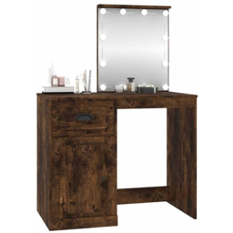 vidaXL Single Door Single Drawer Smoked Oak Dressing Table with LED Mirror - Size: 132.5 x 90 x 50cm - Brown - Wilko - thumbnail 5