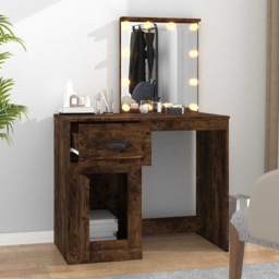 vidaXL Single Door Single Drawer Smoked Oak Dressing Table with LED Mirror - Size: 132.5 x 90 x 50cm - Brown - Wilko - thumbnail 1