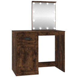 vidaXL Single Door Single Drawer Smoked Oak Dressing Table with LED Mirror - Size: 132.5 x 90 x 50cm - Brown - Wilko - thumbnail 3