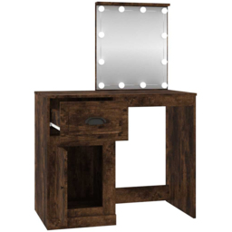 vidaXL Single Door Single Drawer Smoked Oak Dressing Table with LED Mirror - Size: 132.5 x 90 x 50cm - Brown - Wilko - thumbnail 4