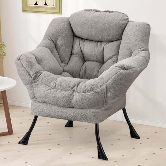 Costway Grey Large Lazy Chair With Pillow and Storage Pocket - Size: Single - Wilko - image 1