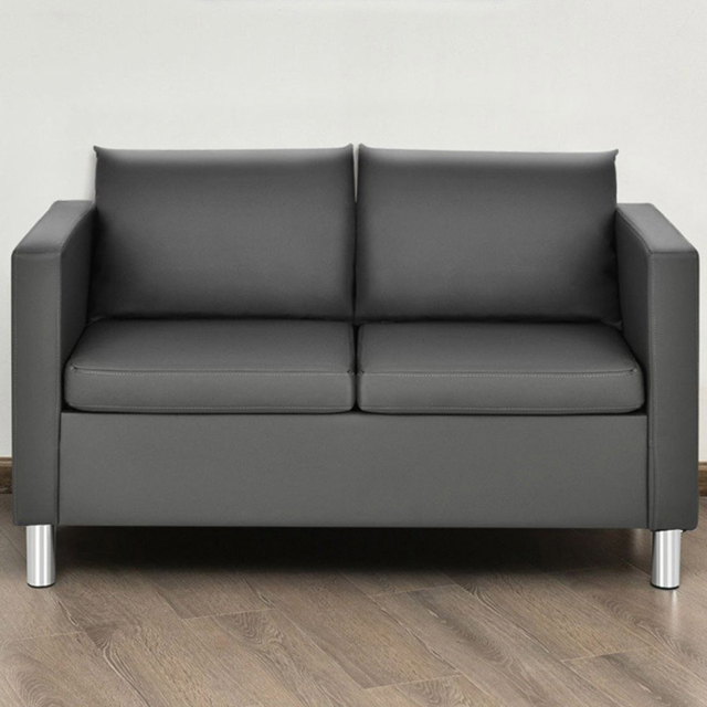Costway 2 Seater PU Leather Accent Loveseat Tub Sofa - Grey - Wilko - image 1