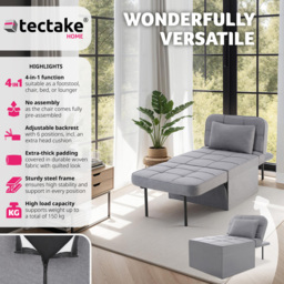 tectake Ponto 4 in 1 Grey Lounger Chair - Size: Single - Wilko - thumbnail 7