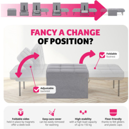 tectake Ponto 4 in 1 Grey Lounger Chair - Size: Single - Wilko - thumbnail 4