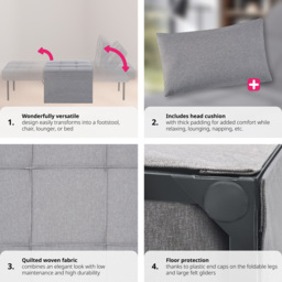 tectake Ponto 4 in 1 Grey Lounger Chair - Size: Single - Wilko - thumbnail 6