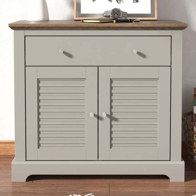 GFW Salcombe 2 Door Single Drawer Light Grey Compact Sideboard - Size: 39.8 x 82.2 x 74.4cm - Wilko - image 1