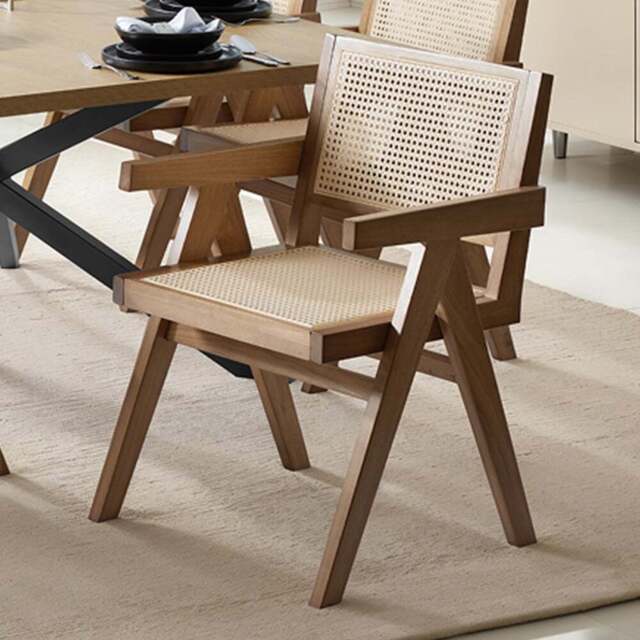Tectake Lizzy Light Oak Rattan Backrest Dining Chair - Size: Single - Brown - Wilko - image 1