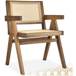 Tectake Lizzy Light Oak Rattan Backrest Dining Chair - Size: Single - Brown - Wilko - thumbnail 3