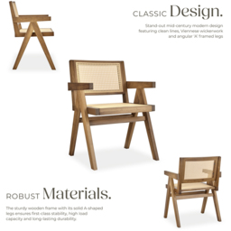 Tectake Lizzy Light Oak Rattan Backrest Dining Chair - Size: Single - Brown - Wilko - thumbnail 4