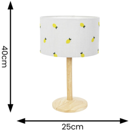 ValueLights Triston Lemon Embroidered Lamp Shade Natural Light Wood Stem LED Table Lamp - Cream - Wilko - thumbnail 5