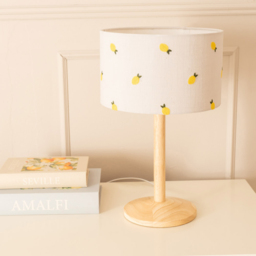 ValueLights Triston Lemon Embroidered Lamp Shade Natural Light Wood Stem LED Table Lamp - Cream - Wilko - thumbnail 4