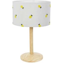 ValueLights Triston Lemon Embroidered Lamp Shade Natural Light Wood Stem LED Table Lamp - Cream - Wilko - thumbnail 1