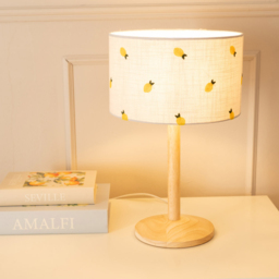 ValueLights Triston Lemon Embroidered Lamp Shade Natural Light Wood Stem LED Table Lamp - Cream - Wilko - thumbnail 3