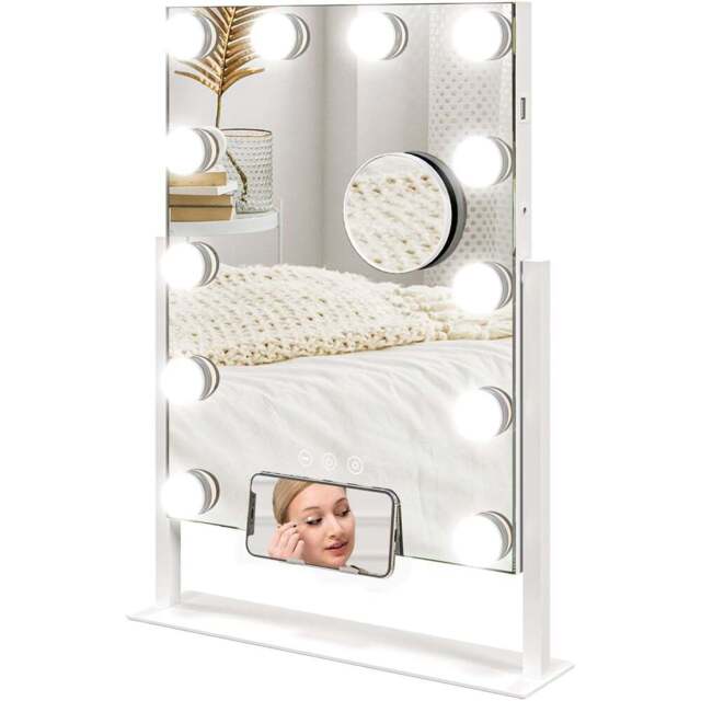 Portland Hollywood LED Lighted Vanity Mirror with USB Port - Size: 45.5 x 8.5 x 36.5cm - White - Wilko - image 1