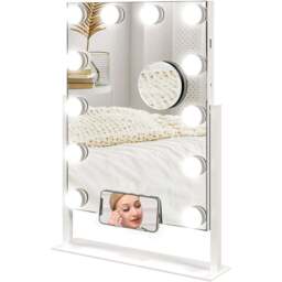 Portland Hollywood LED Lighted Vanity Mirror with USB Port - Size: 45.5 x 8.5 x 36.5cm - White - Wilko