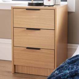 Home Source Phoenix 3 Drawer Oak Effect Bedside Table - Brown - Wilko