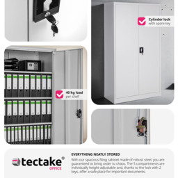 Tectake Grey Filing Cabinet Blain with Adjustable Shelves - Size: 180 x 40 x 80cm - Wilko - thumbnail 5
