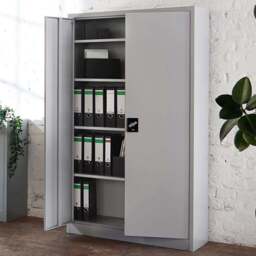 Tectake Grey Filing Cabinet Blain with Adjustable Shelves - Size: 180 x 40 x 80cm - Wilko
