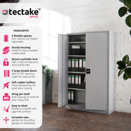 Tectake Grey Filing Cabinet Blain with Adjustable Shelves - Size: 180 x 40 x 80cm - Wilko - thumbnail 6