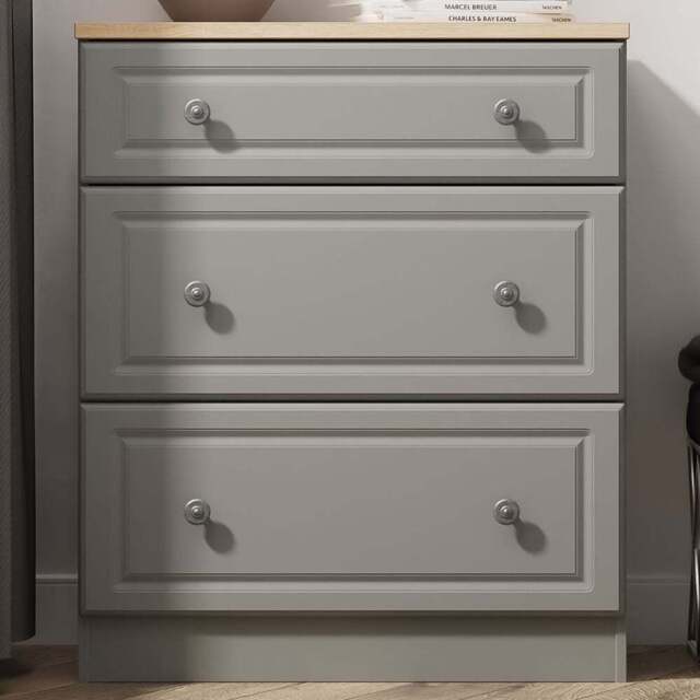 Crowndale Norfolk 3 Drawer Dusk Grey and Bardolino Oak Deep Chest of Drawers Ready Assembled - Dusk Grey & Bardolino Oak - Wilko - image 1