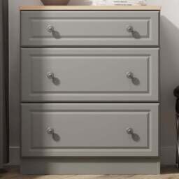 Crowndale Norfolk 3 Drawer Dusk Grey and Bardolino Oak Deep Chest of Drawers Ready Assembled - Dusk Grey & Bardolino Oak - Wilko - thumbnail 1