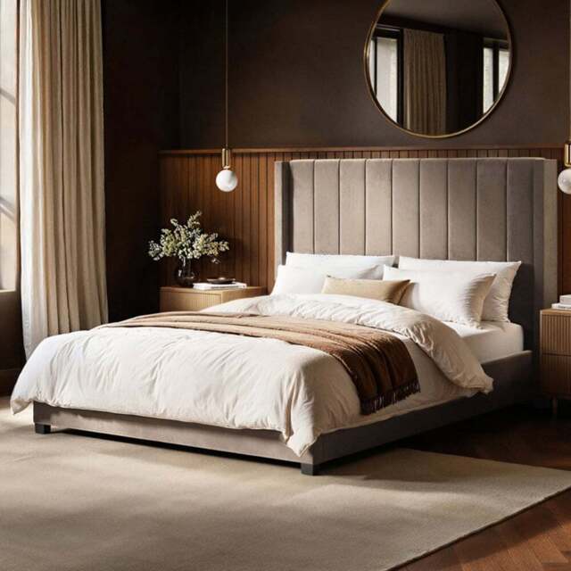 Flair Tiggy Double Beige Velvet Ottoman Bed with Winged Headboard - Cream - Wilko - image 1