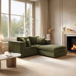 SOLACE+CO Asher 3 Seater Khaki Green Velvet Sofa with Footstool - Wilko - thumbnail 7