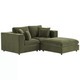 SOLACE+CO Asher 3 Seater Khaki Green Velvet Sofa with Footstool - Wilko - thumbnail 3